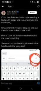 Justin Bieber made a post about Apple UI